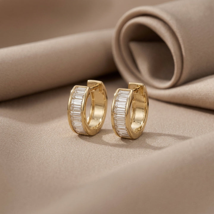 Bobbi Baguette Diamond Huggie Earrings