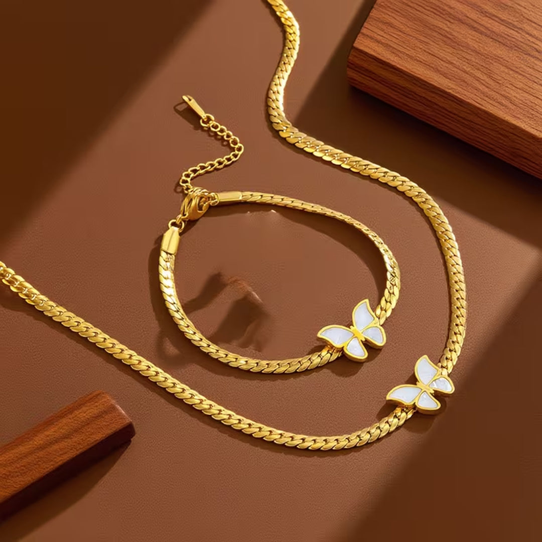 White Butterfly Necklace &amp; Bracelet Set