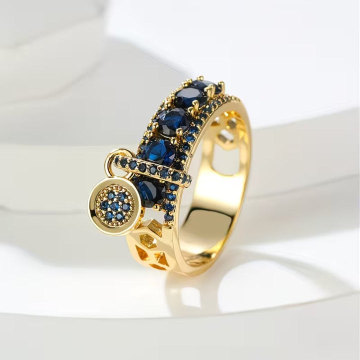 Sapphire Blue Pave Charm Ring