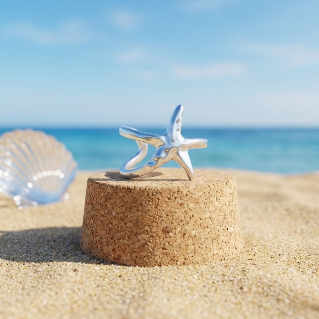 Adjustable Silver Starfish Ring