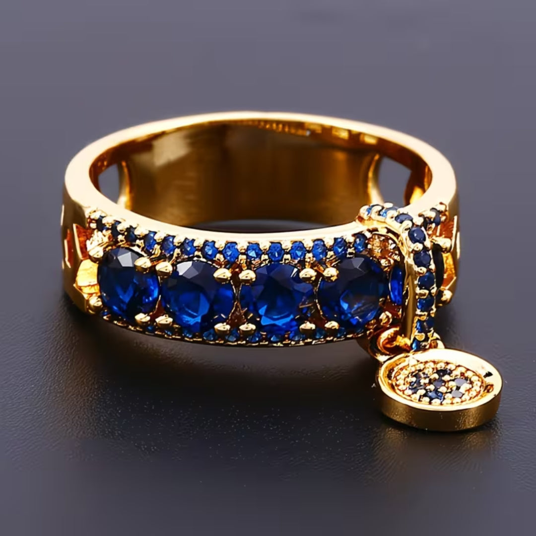 Sapphire Blue Pave Charm Ring