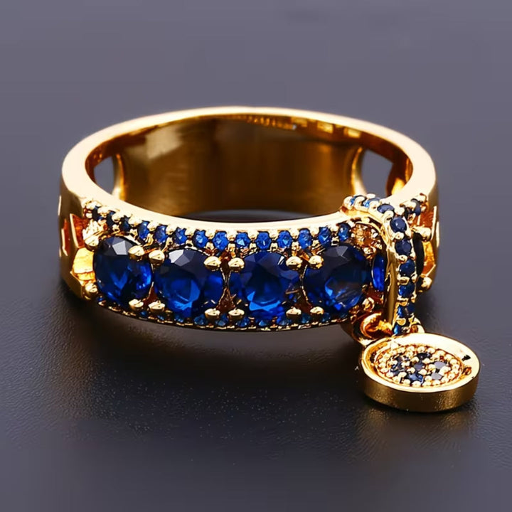 Sapphire Blue Pave Charm Ring
