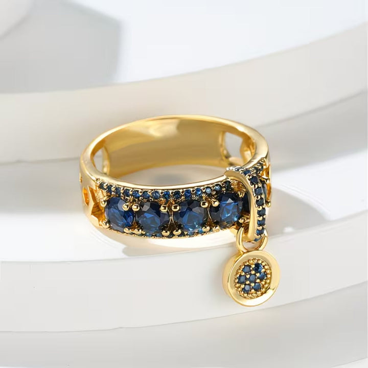 Sapphire Blue Pave Charm Ring