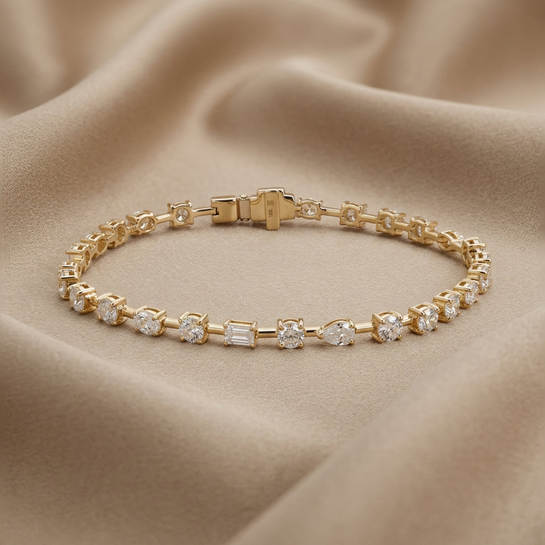 Amara Fancy Shape Tennis Bracelet Yellow Gold