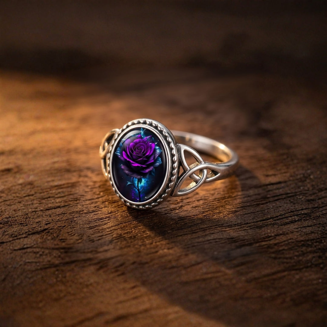 Purple Rose Silver Ring