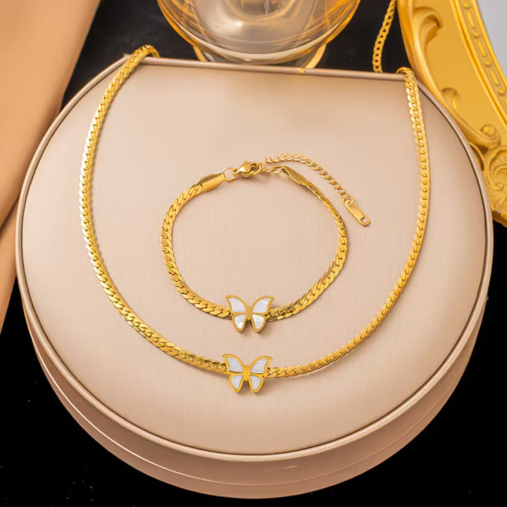 White Butterfly Necklace &amp; Bracelet Set
