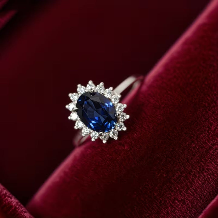 Oval Sapphire Blue Halo Ring
