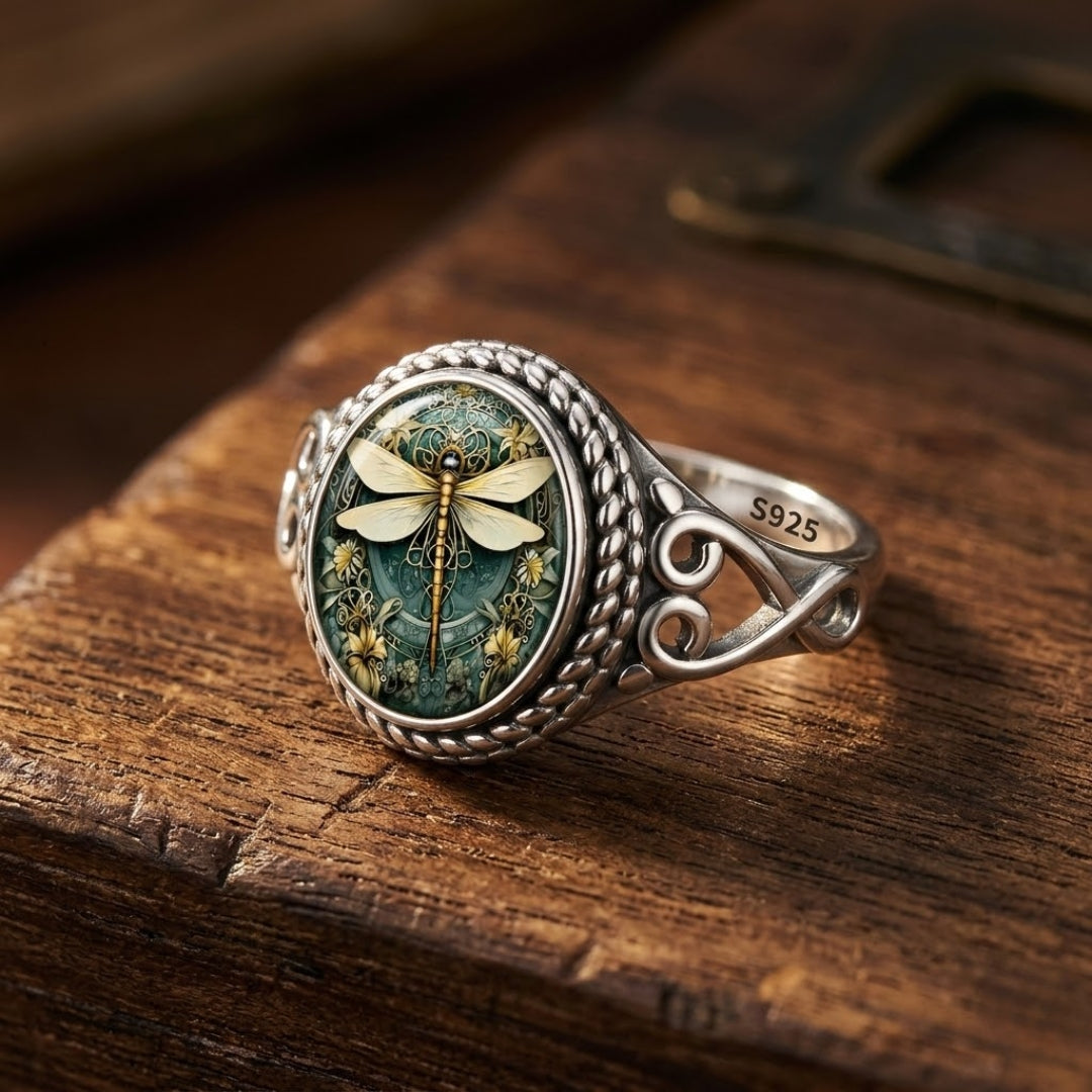 Dragonfly Seal Silver Ring