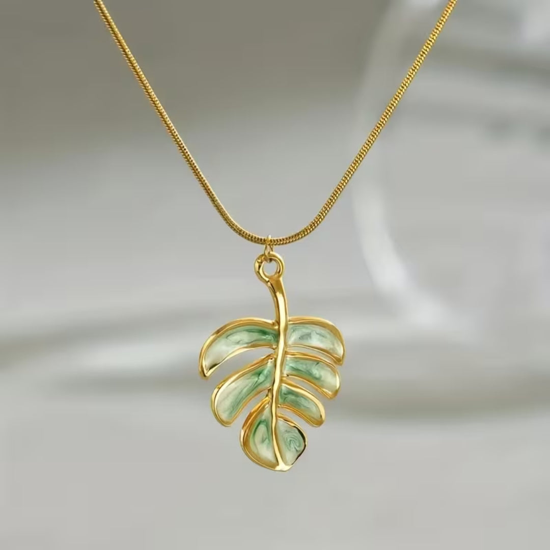 Tropical Monstera Leaf Pendant Necklace