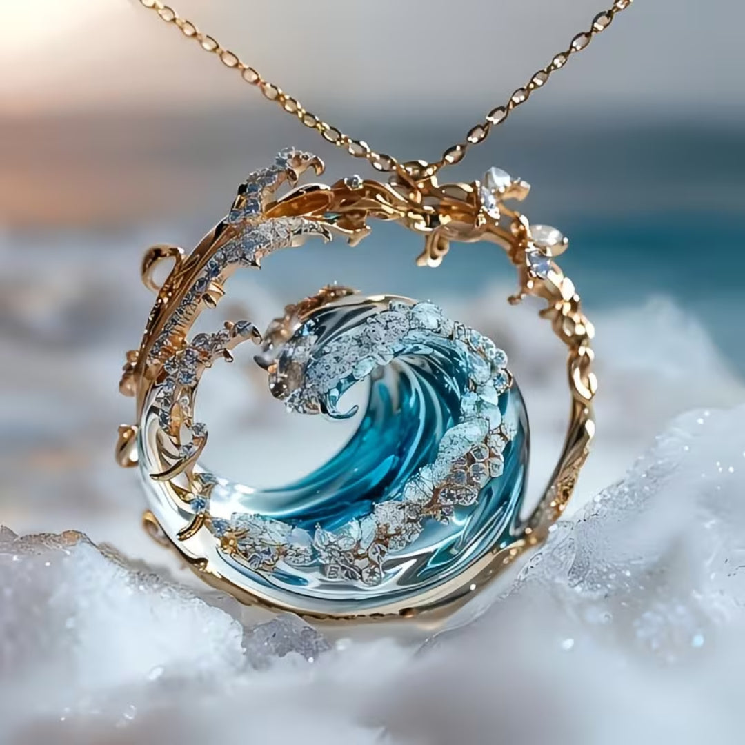 Ocean Wave Crystal Pendant Necklace