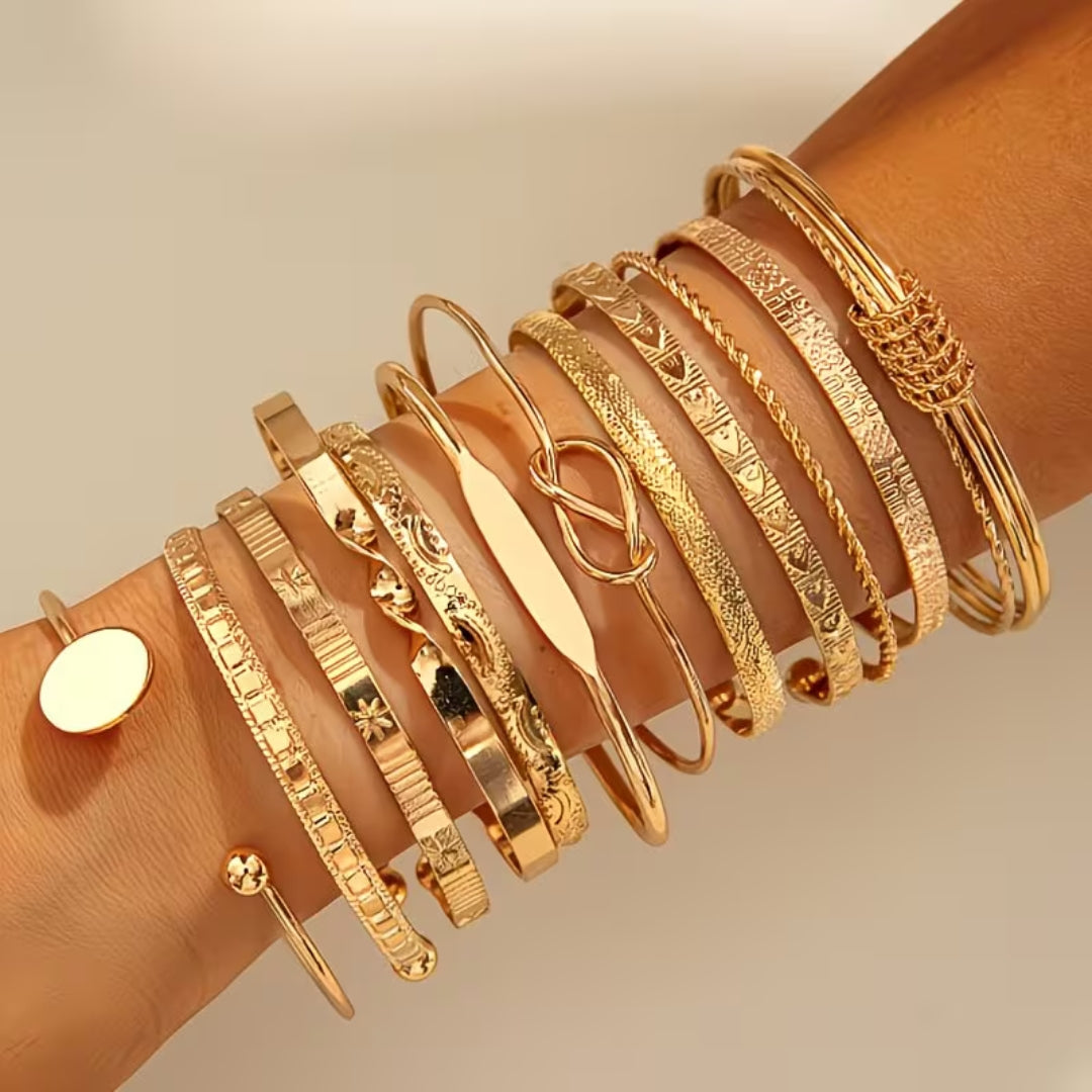 Textured Gold Bangle Stack Set