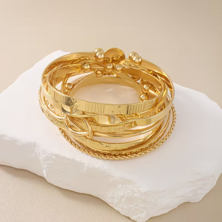 Textured Gold Bangle Stack Set