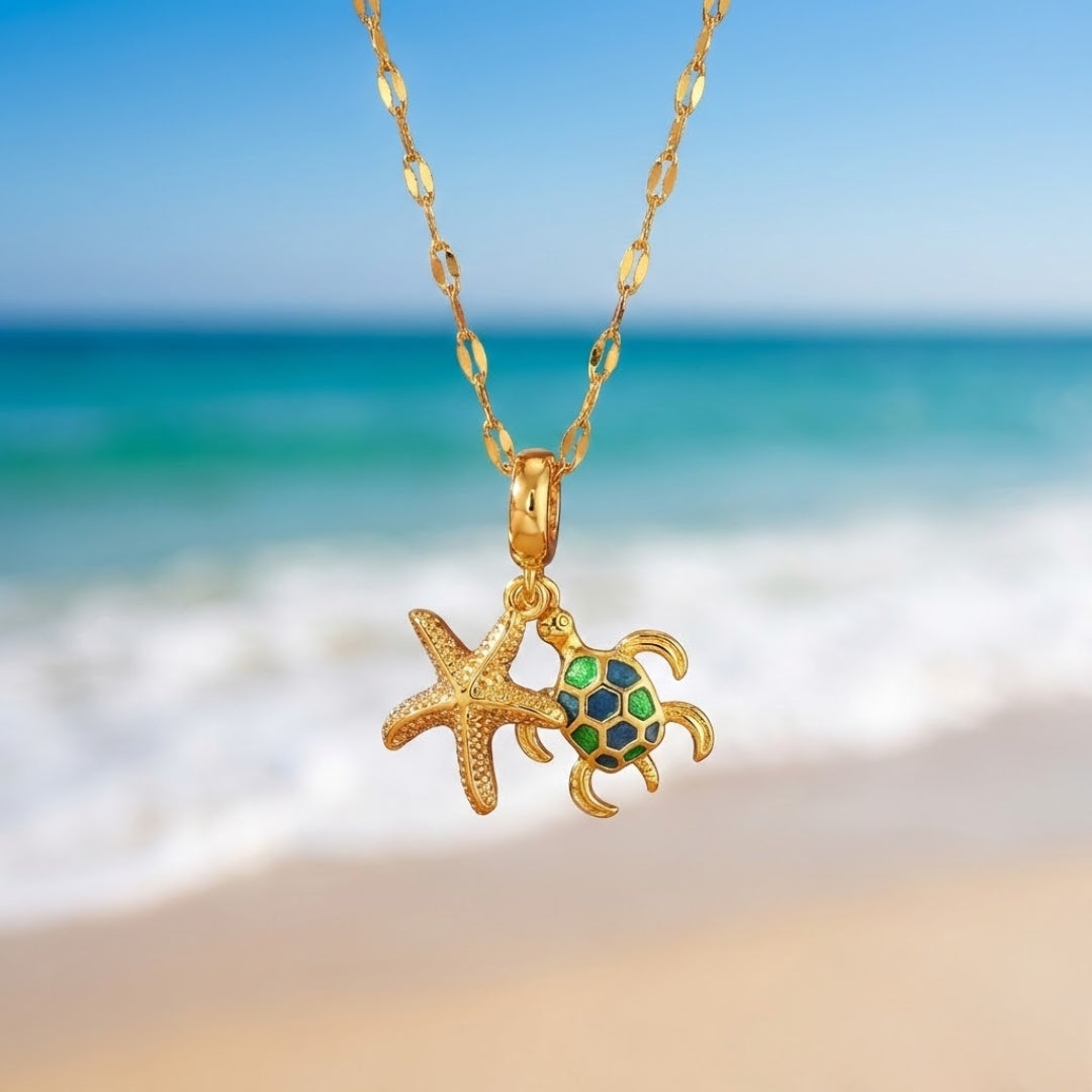 Starfish &amp; Turtle Gold Necklace