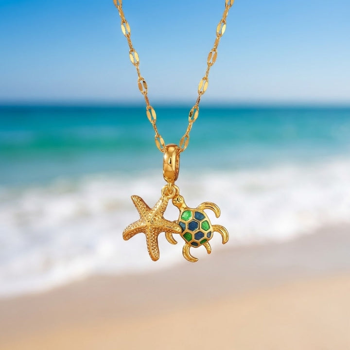 Starfish &amp; Turtle Gold Necklace