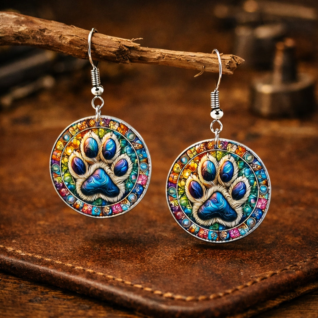 Artisanal Stained Glass Paw Earrings