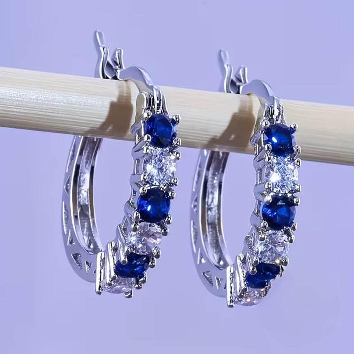 Sapphire Blue &amp; Clear Hoop Earrings