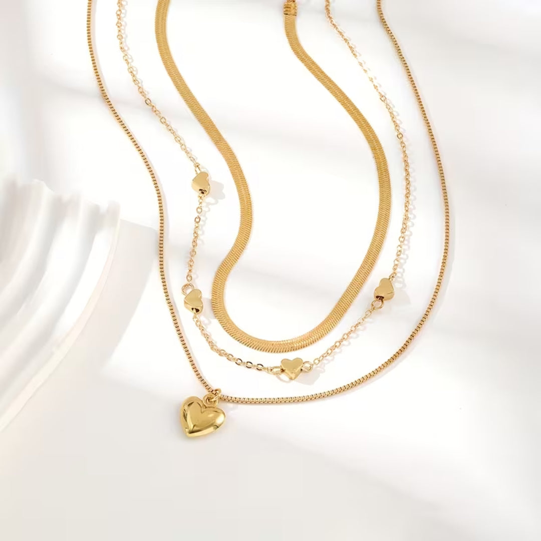 Layered Heart Snake Necklace