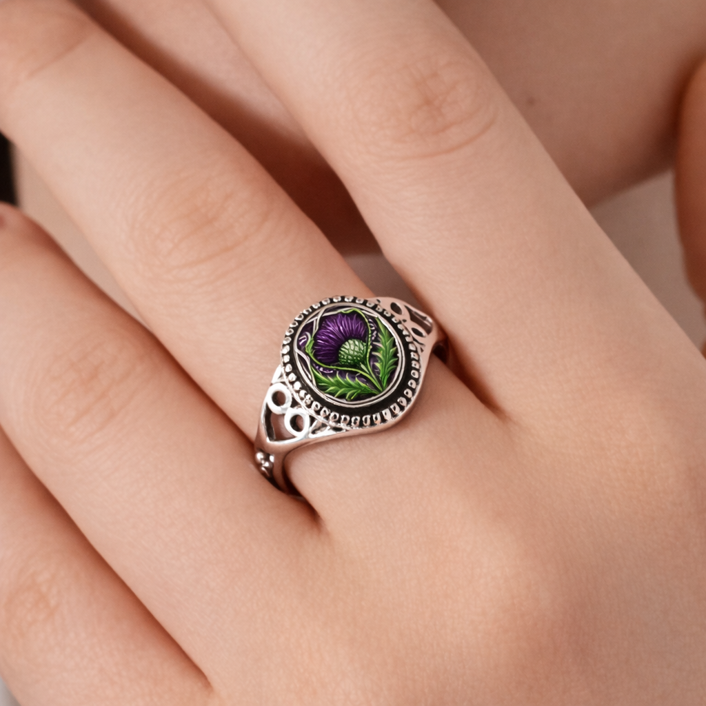Violet Lotus Seal Silver Ring
