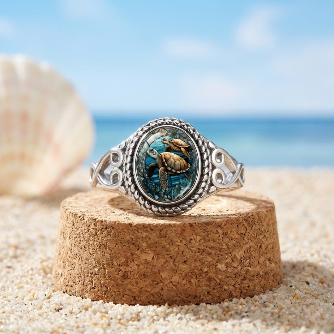 Sea Turtle Seal Silver Ring