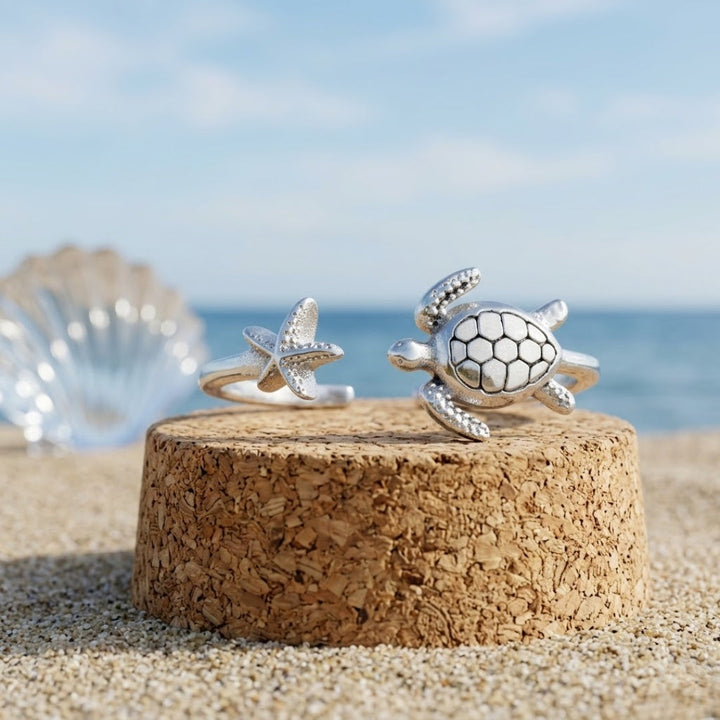 Adjustable Starfish &amp; Turtle Ring