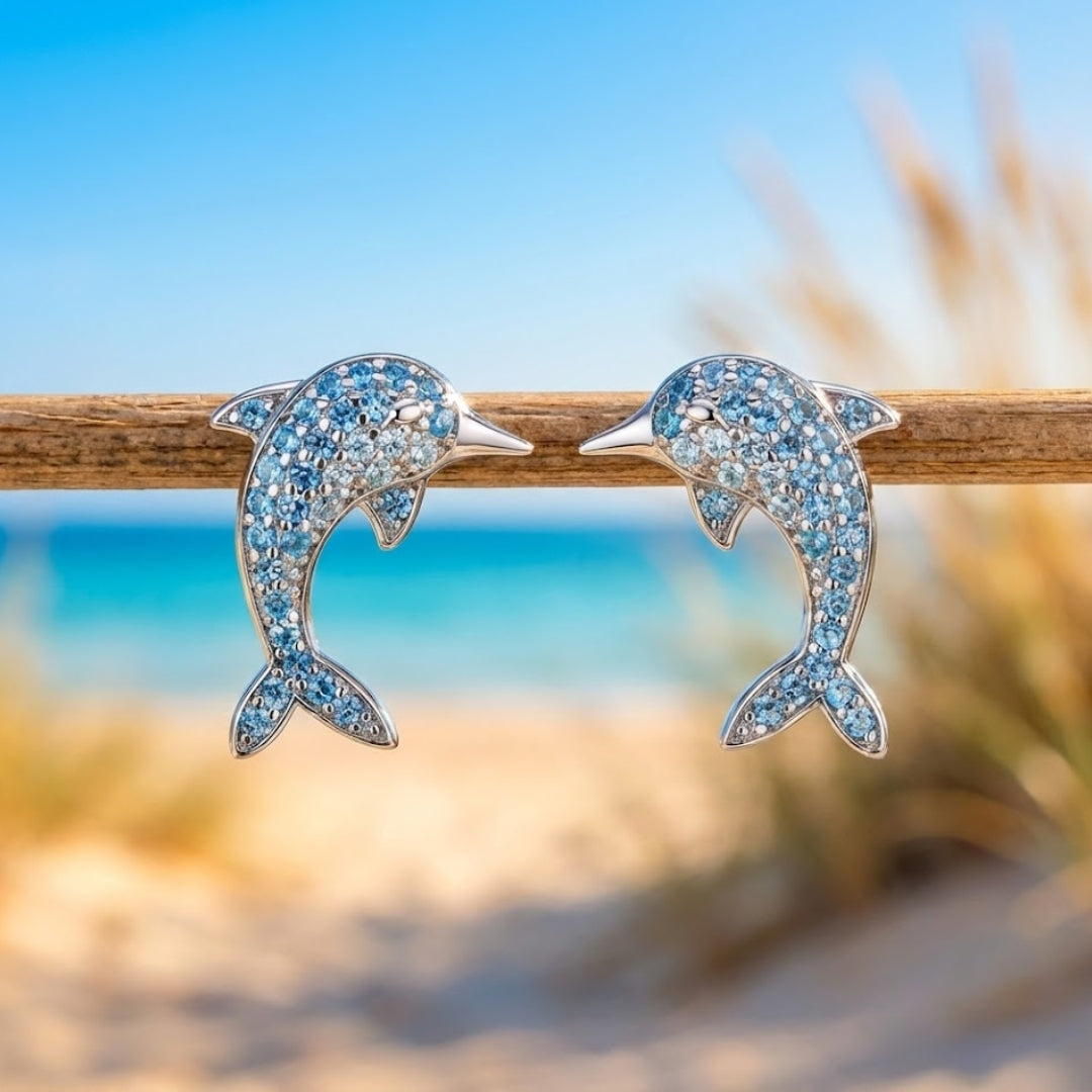 Blue Dolphin Stud Earrings