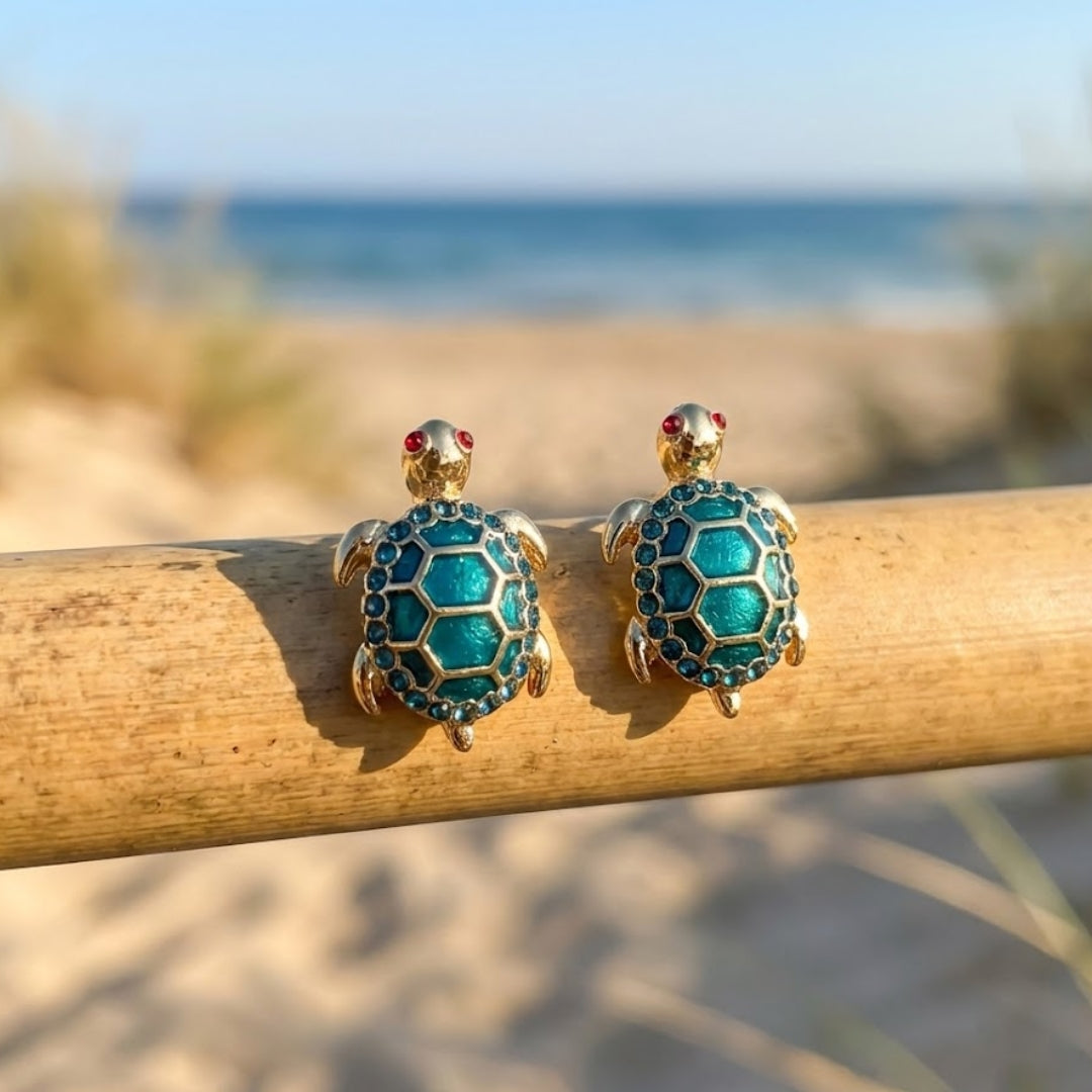 Blue Turtle Golden Stud Earrings