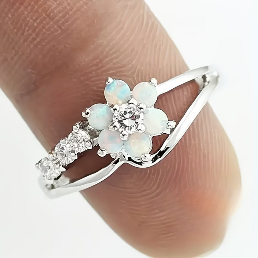 White Opal Flower Ring
