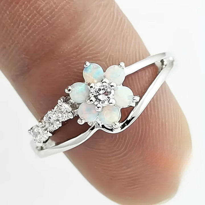 White Opal Flower Ring
