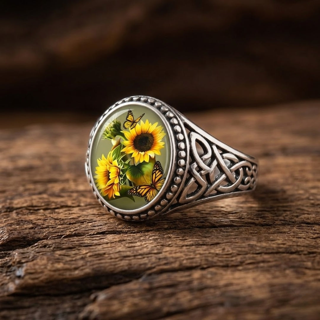 Sunflower Seal Silver Ring