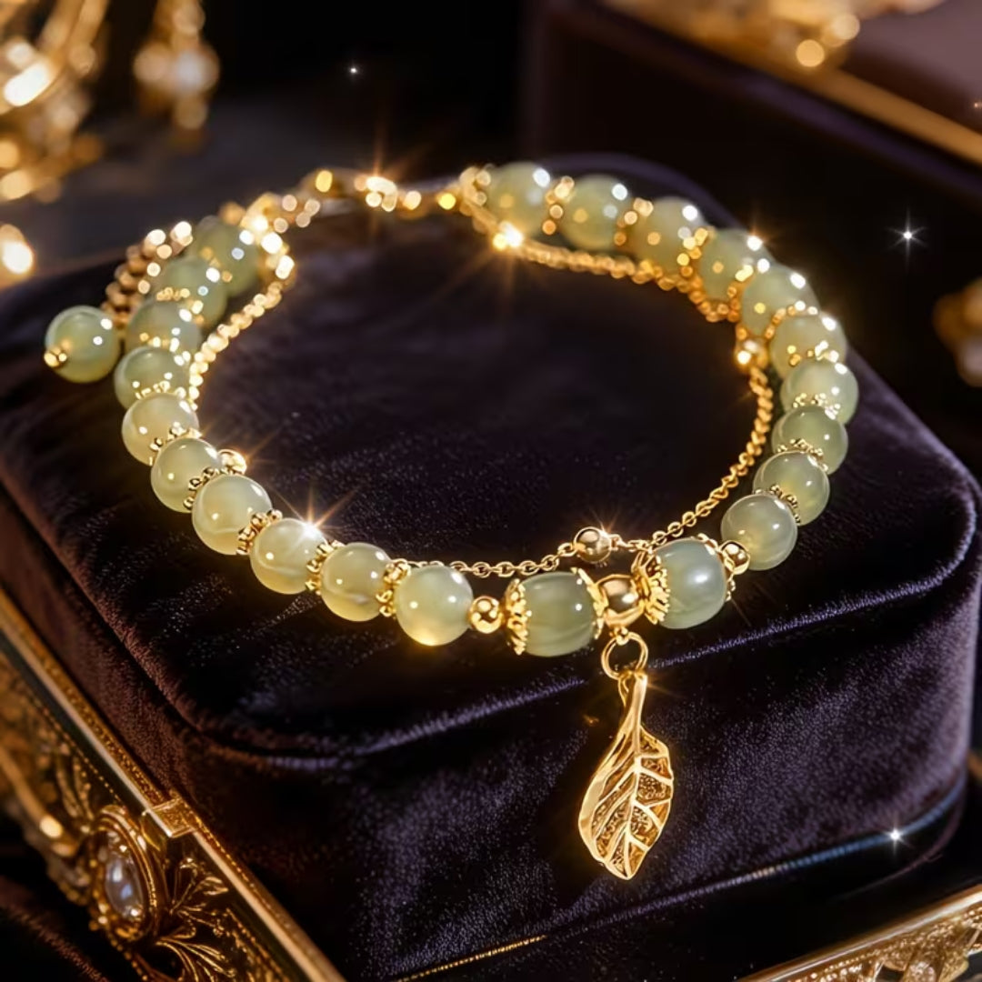 Double Layer Green Bead Charm Bracelet
