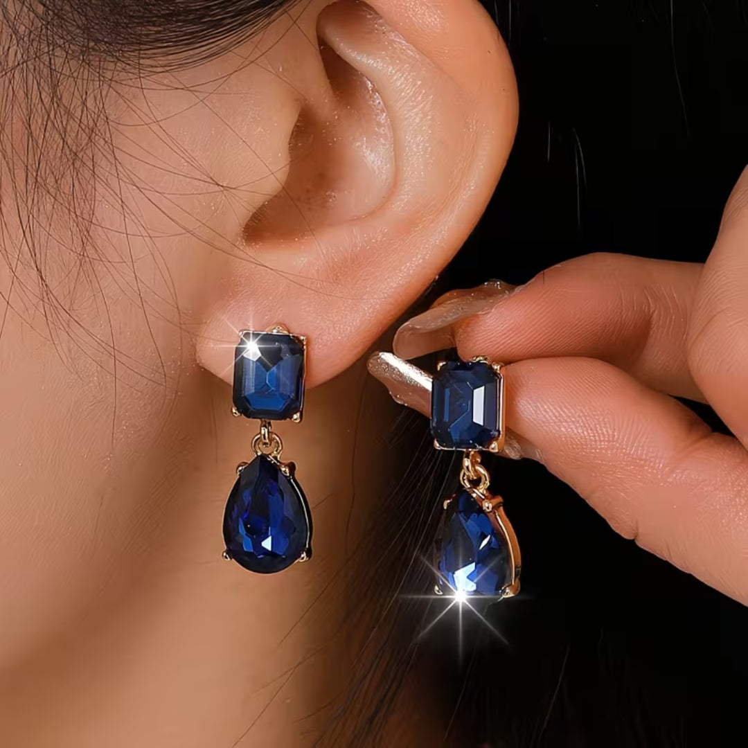 Geometric Blue Crystal Drop Earrings