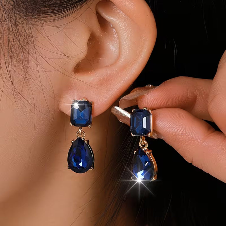 Geometric Blue Crystal Drop Earrings