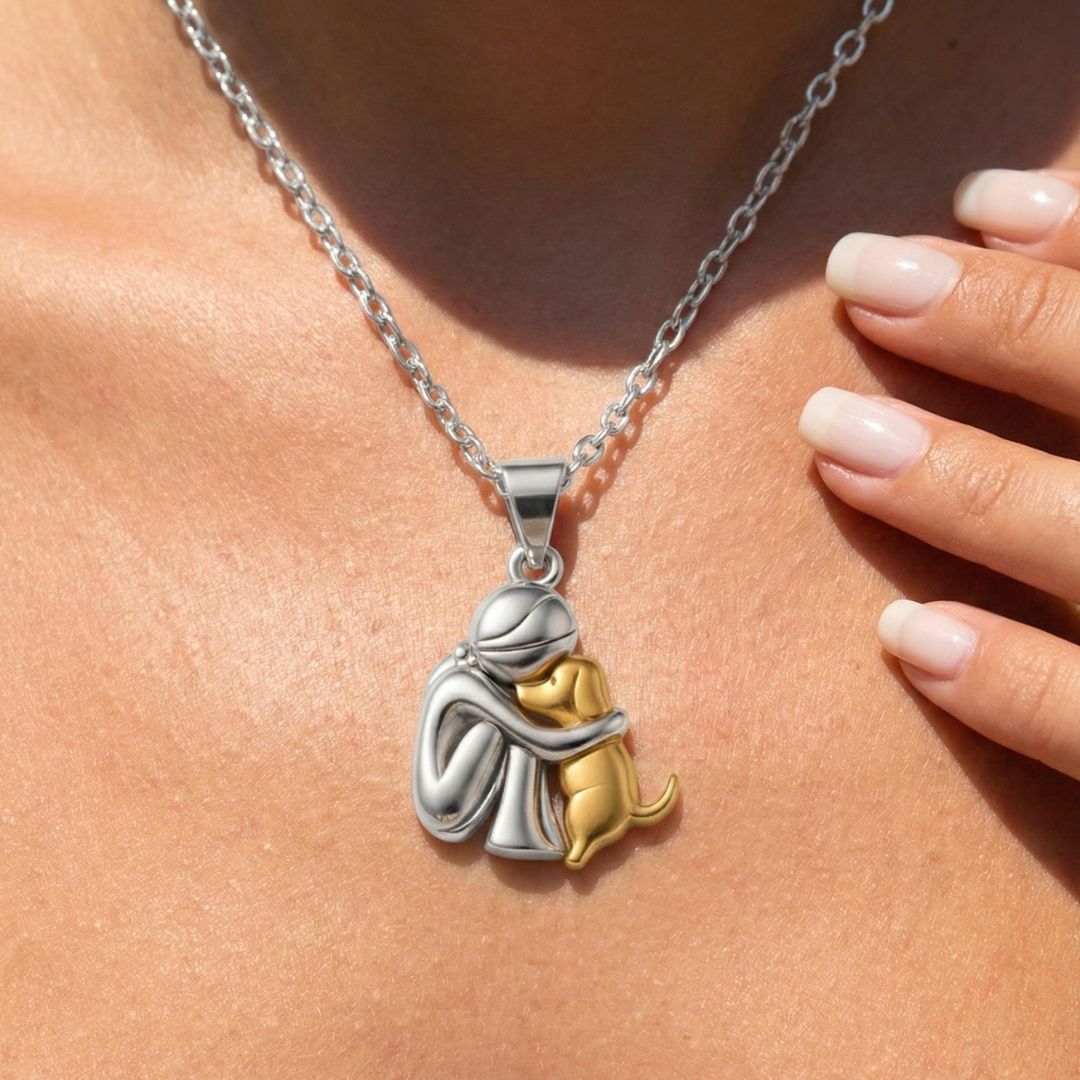 Silver &amp; Gold Hug Dog Necklace