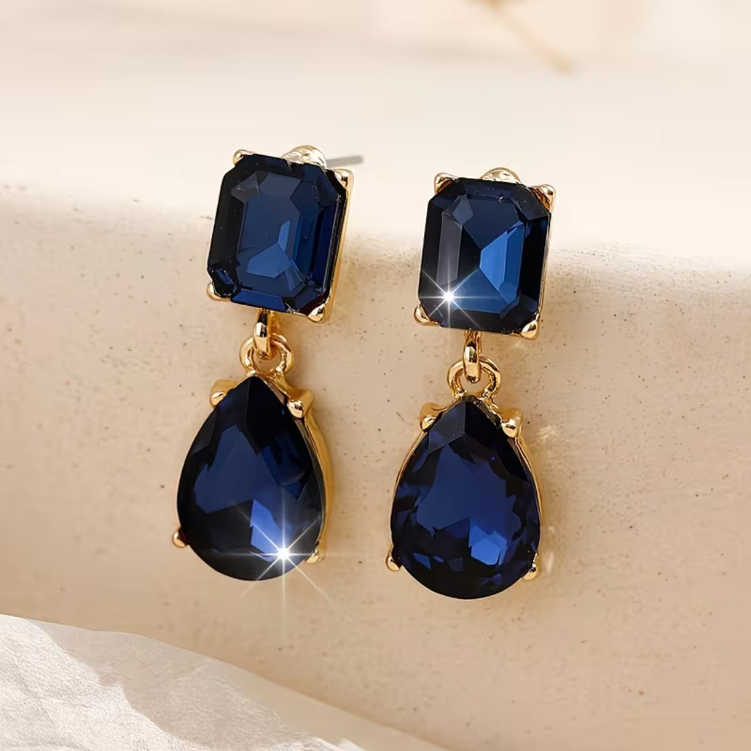 Geometric Blue Crystal Drop Earrings
