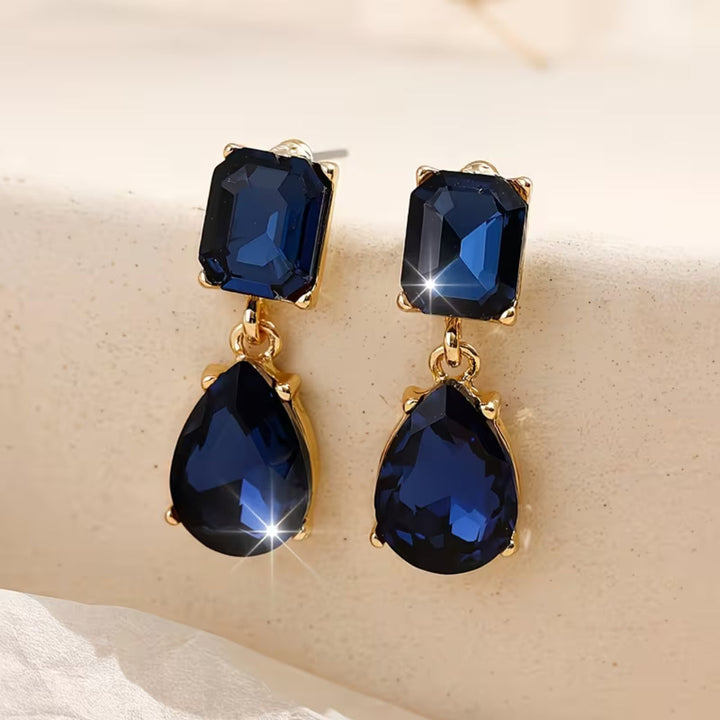 Geometric Blue Crystal Drop Earrings