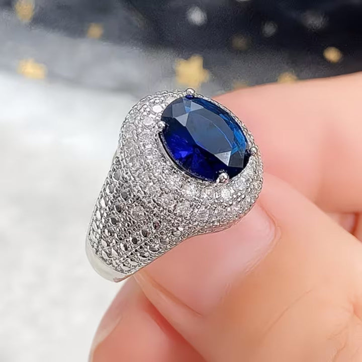 Vintage Double Halo Sapphire Blue Ring