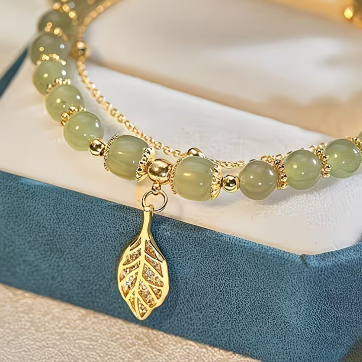 Double Layer Green Bead Charm Bracelet