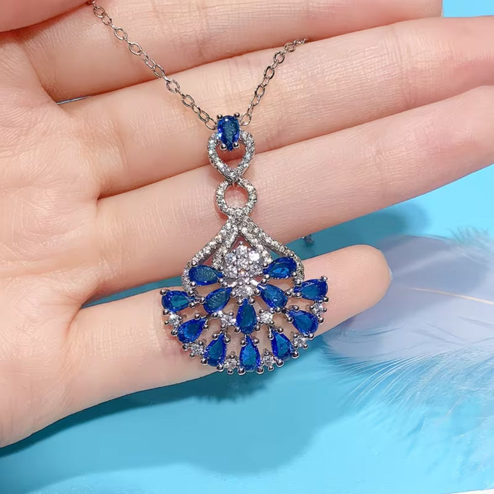 Blue Crystal Fan Statement Necklace