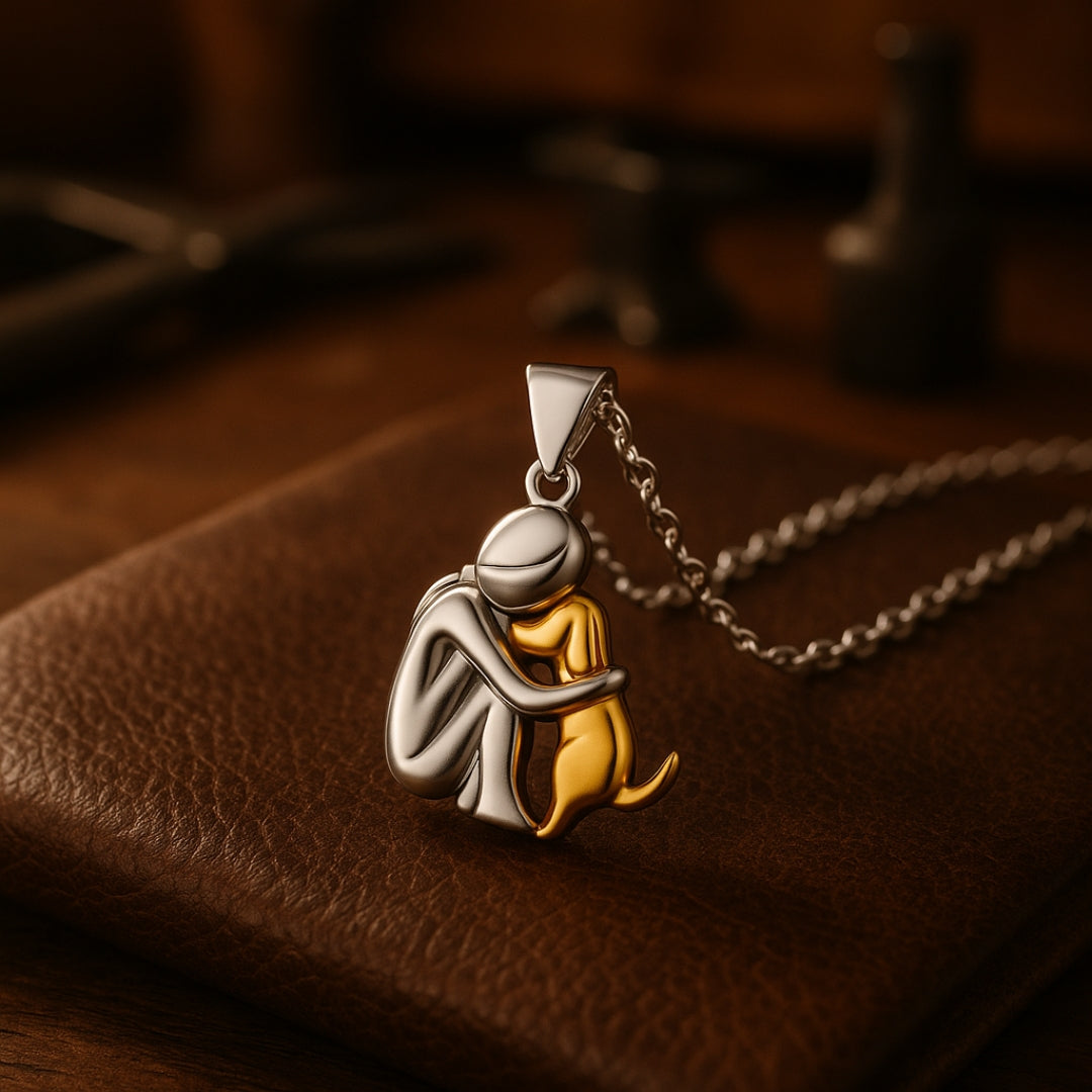 Silver &amp; Gold Hug Dog Necklace