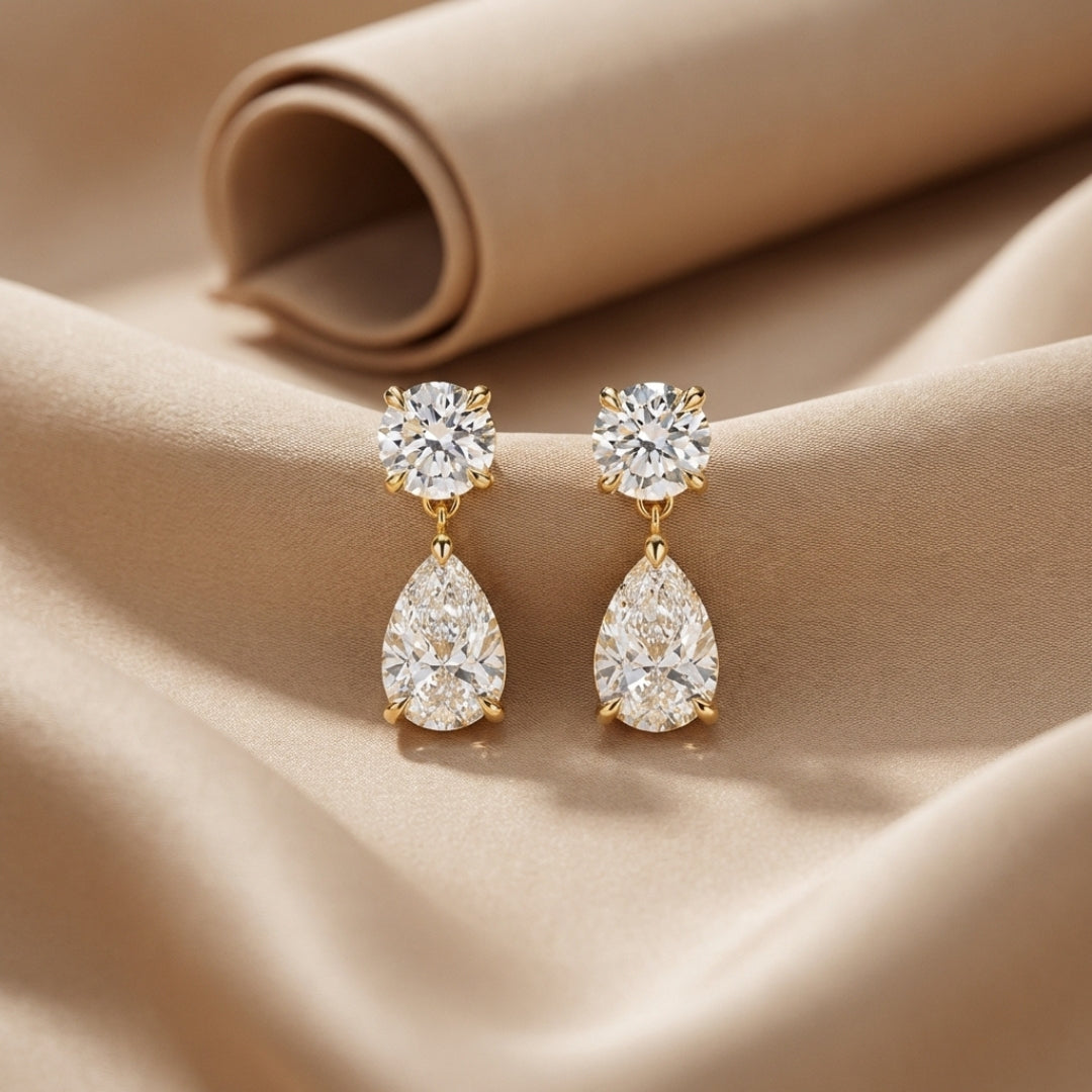 Frankie Round &amp; Pear 4ctw Diamond Earrings