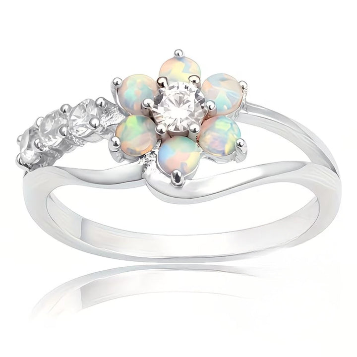 White Opal Flower Ring
