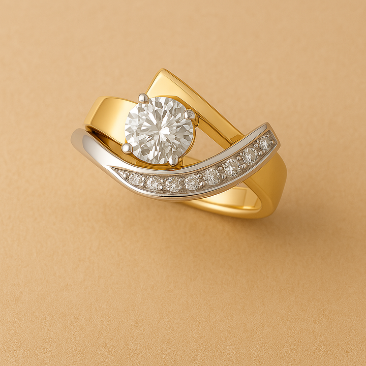 Vintage Irregular Gold &amp; Silver Zirconia Ring