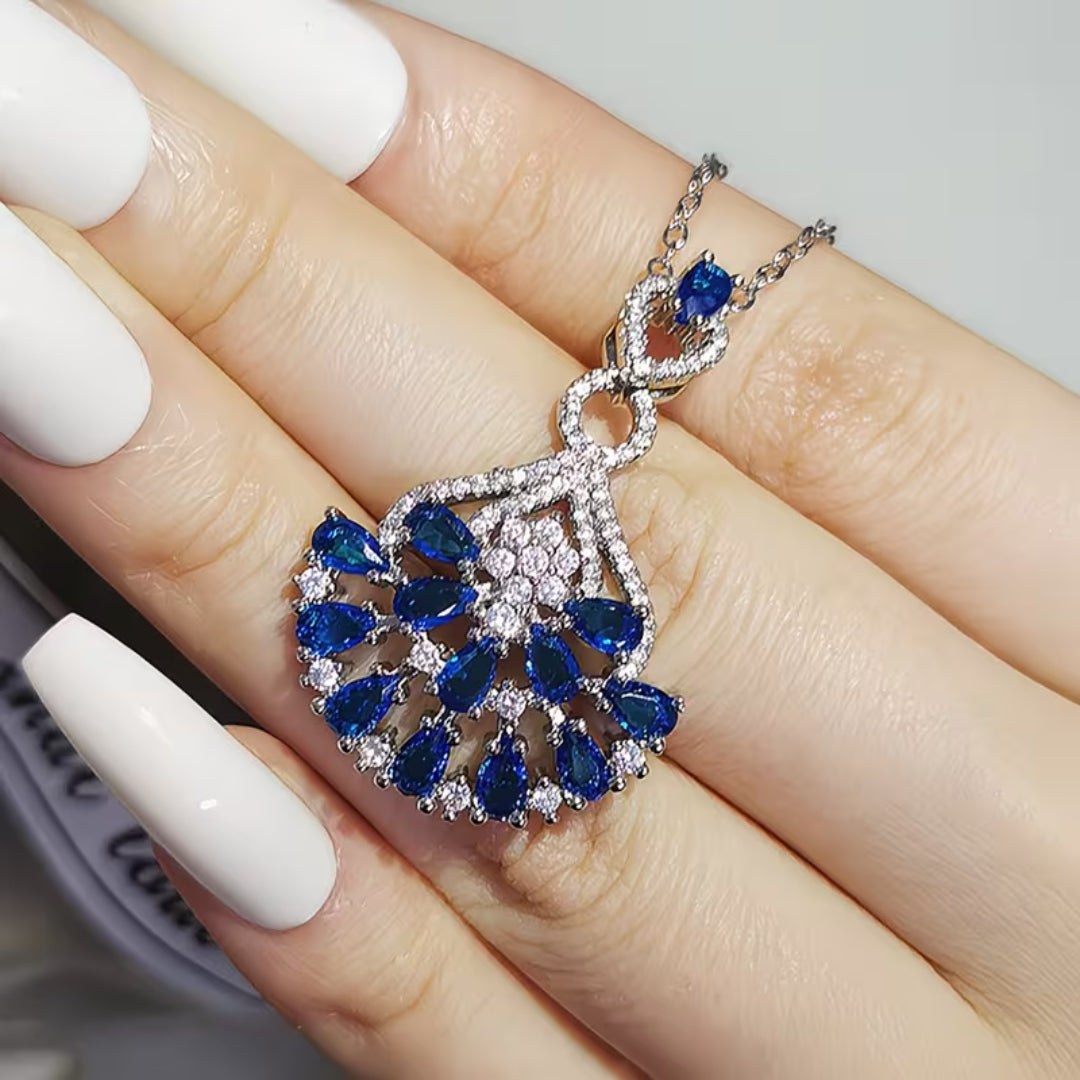 Blue Crystal Fan Statement Necklace