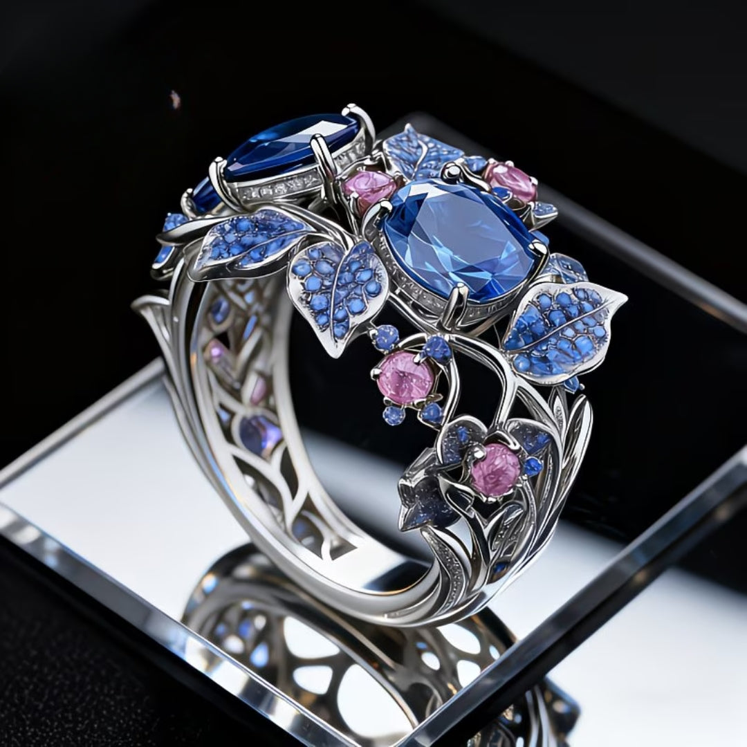 Teal Enamel Blossom Ring