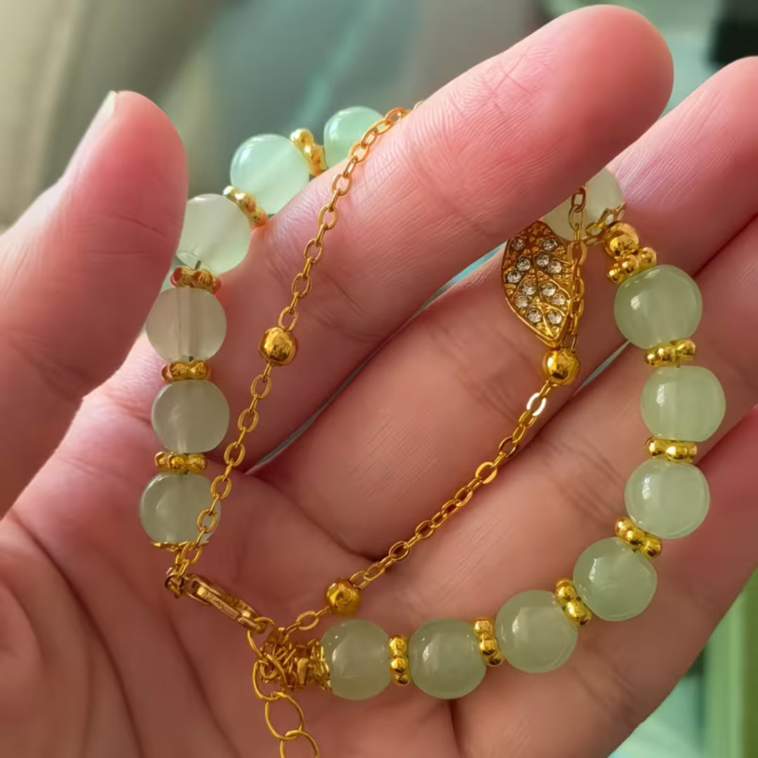 Double Layer Green Bead Charm Bracelet