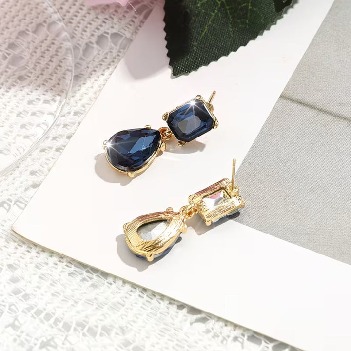 Geometric Blue Crystal Drop Earrings