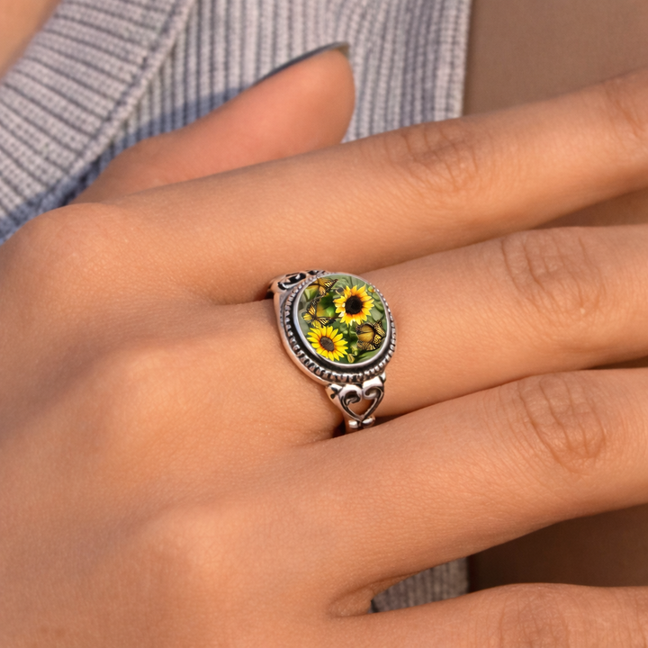 Sunflower Seal Silver Ring