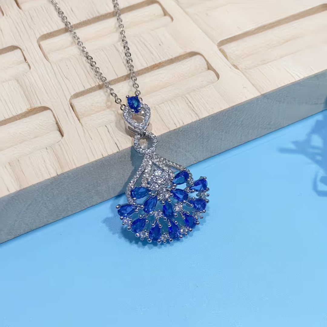 Blue Crystal Fan Statement Necklace