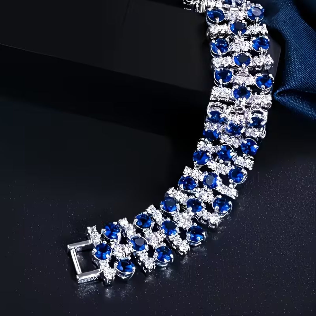 Wide Sapphire Blue Link Bracelet