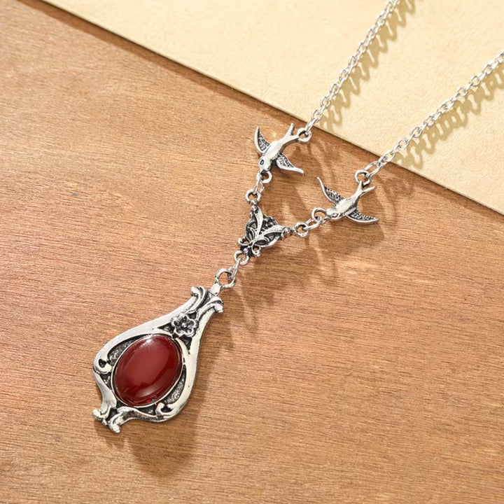 Antique Swallow Red Stone Pendant Necklace